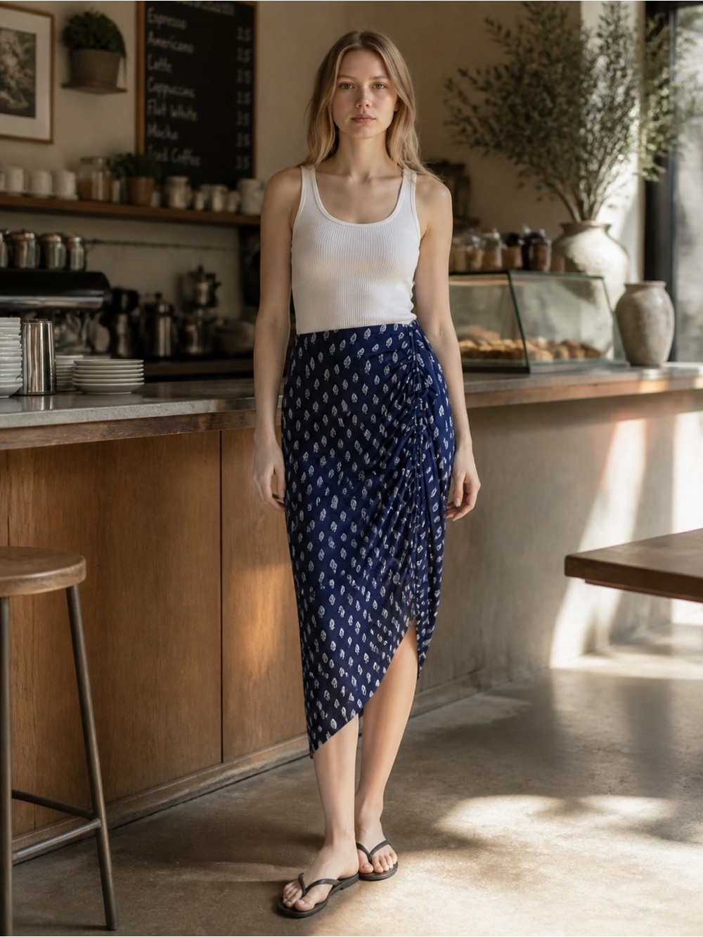 Banana Republic Navy Blue Printed Asymmetrical Skirt NWOT - Picture 2 of 2